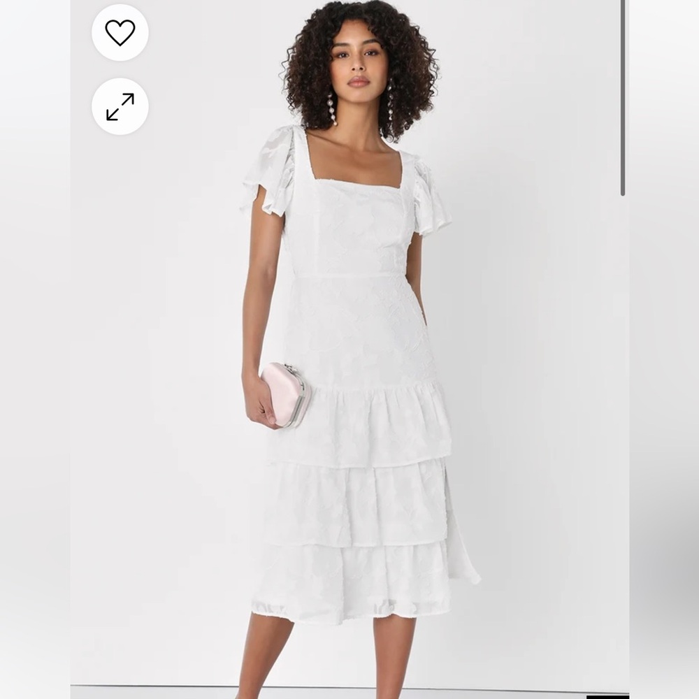 Loveliest Feeling White Floral Jacquard Tie-Back Midi Dress